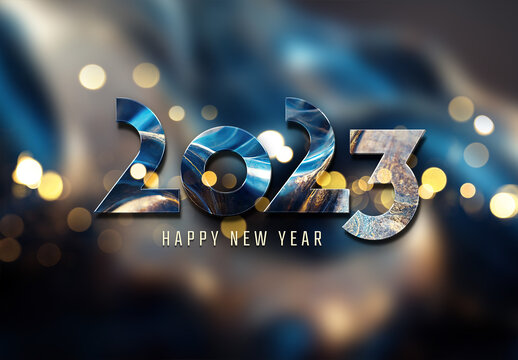 2023 Greeting Whishes with Blue 3D Text Effect Mockup