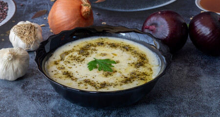 Traditional delicious Turkish food; Yoghurt soup (Turkish name; yayla corba)
