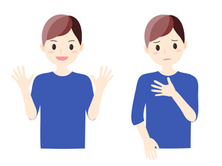 Obraz premium 元気いっぱいの男性と不安になっている男性のイラストのセット