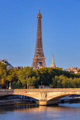 Fototapeta na wymiar Eiffel tower view from the Pont Alexandre III bridge over the Seine river, Paris. France