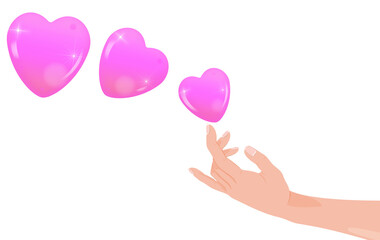 Heart in hand transparent background Woman hand blowing a pink heart heart