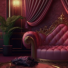 Illustration of fairy tale palace majestic luxury interior. Mysterious dreamy background.