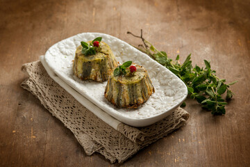 anchovies little cakes with herbs  and strawberry