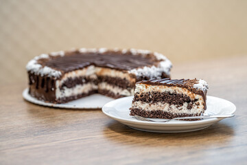 chocolate cake with cream and frosting