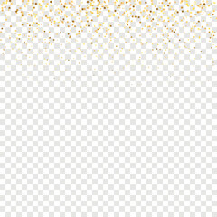 Star Sequin Confetti on Neon Purple Background. Isolated Flat Birthday Card. Golden Stars Banner. Vector Gold Glitter. Falling Particles on Floor. Voucher Gift Card Template. Christmas Party Frame.