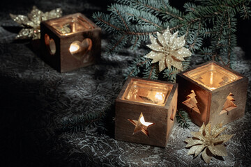 Naklejka na ściany i meble Christmas decoration on a vintage table.