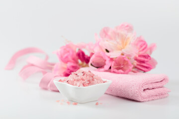 Spa composition with pink Himalayan salt.