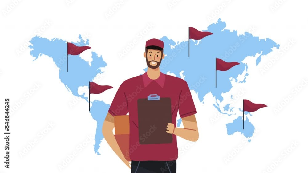 Poster delivery service worker with order animation