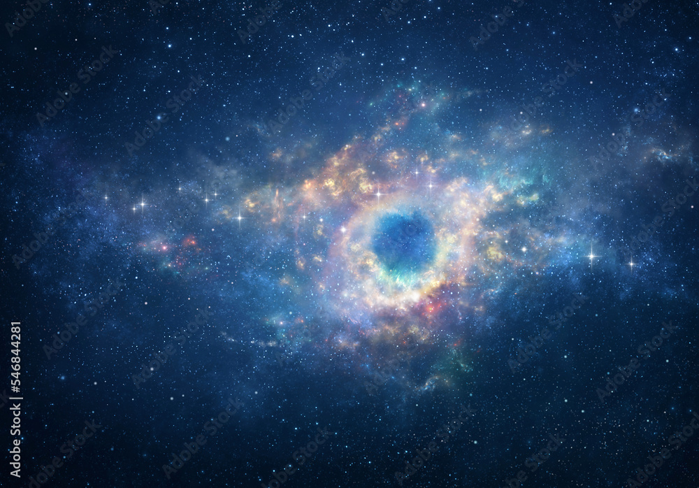 Wall mural space view of the universe, on a spiral galaxy. beautiful nebula and bright stars into deep space.