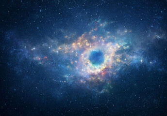 Space view of the Universe, on a spiral galaxy. Beautiful nebula and bright stars into deep space.