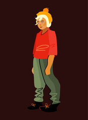 A boy of seven, eight, ten years old. Retro style. Authentic. Realistic art, flat.