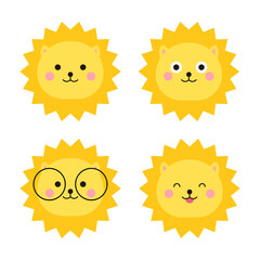 Lion character illustration icon set with cute and smiling expressions.