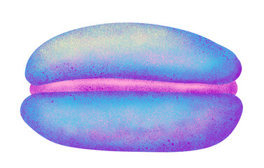 Hand drawn illustration of french macaroon cake pasty in pastel blue pink purple. Sweet tasty baking bakery food, dreamy holographic dessert design, confectionery candy clipart.