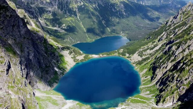 Landscape of Rysy, Tatra Mountain range, beautiful Morskie Oko or Eye of the Sea lake, Poland.