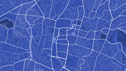 Detailed vector map poster of Kathmandu city, linear print map. Blue skyline urban panorama.