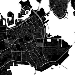 Manama vector map. Detailed black map of Manama city poster with roads. Cityscape urban vector.