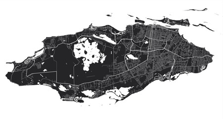 Nassau vector map. Detailed black map of Nassau city poster with roads. Cityscape urban vector.