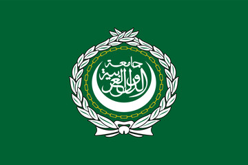 Flag of Arab League, League of Arab States, two olive branches and 22 chain-links encircling a crescent and the name of the organisation (in Arabic)