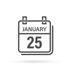 January 25, Calendar icon with shadow. Day, month. Flat vector illustration.