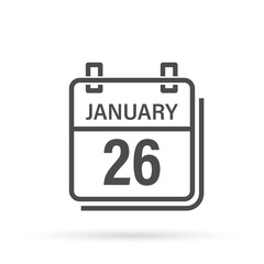 January 26, Calendar icon with shadow. Day, month. Flat vector illustration.