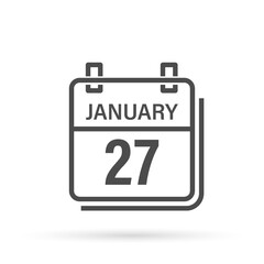 January 27, Calendar icon with shadow. Day, month. Flat vector illustration.