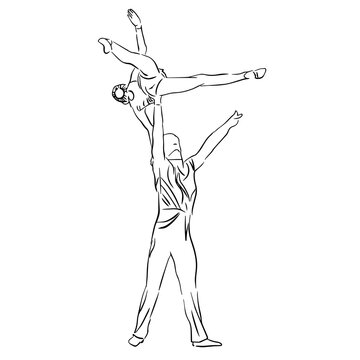 recommend clip art: Acrobatic, balance, performance, cooperation concept. Hand drawn acrobats on scene . Isolated vector illustration , acrobatics, sketch illustration