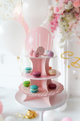 Birthday decoration in pink colors for baby girl 