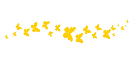 A flock of flying yellow butterflies. Decoration for a postcard, packaging, website page. PNG illustration