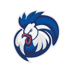 Football logo of a roaring white and blue rooster