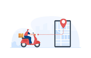 Delivery man following delivery location via smartphone. Illustration