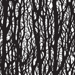 Dark forest vector seamless black and white pattern