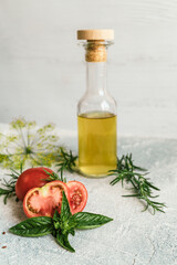 fresh vegetable oil from spicy aromatic herbs for salad dressing and tomatoes 3