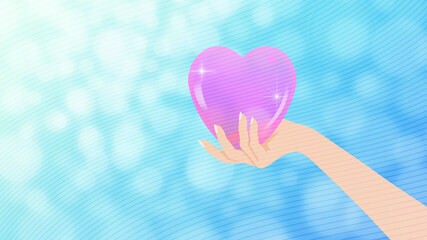 hand holding heart wallpaper sky blue focus background hand giving a pink heart