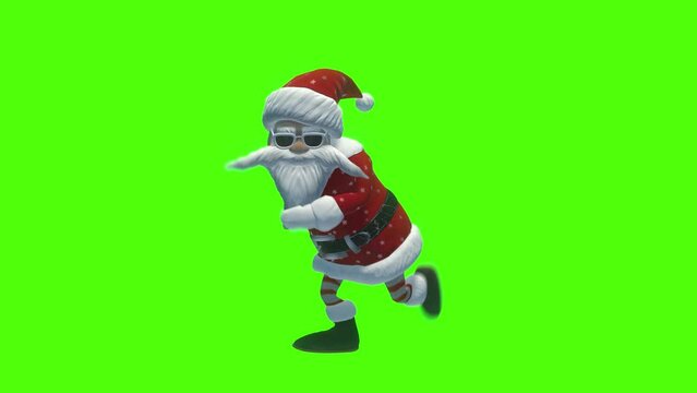 Cheerful Santa Claus is dancing, looped 3D animation isolated on green background