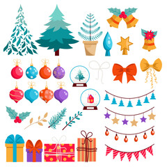 Set of decorative elements for Christmas or New Year decorating.  Vector graphic.