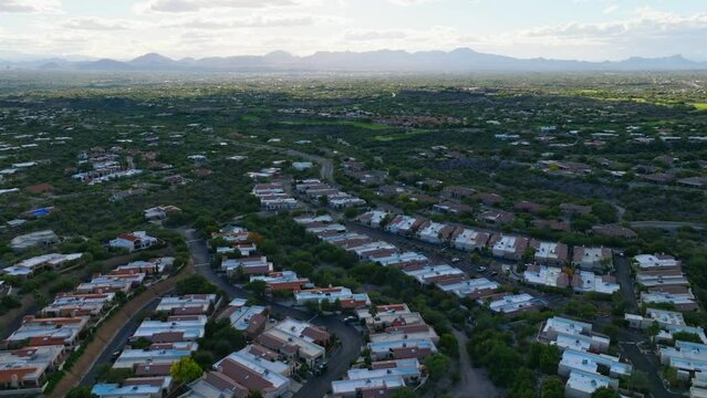 Southwestern Suburbia, Organized Homes in Suburban Neighborhood of Tucson Arizona with Mountains in Background