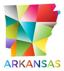 Bright colored Arkansas shape. Multicolor geometric style us state logo. Modern trendy design. Superb vector illustration.