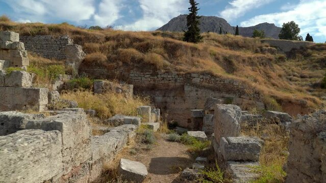 Grass Growing on Ruins of Ancient Theater in Ancient Corinth