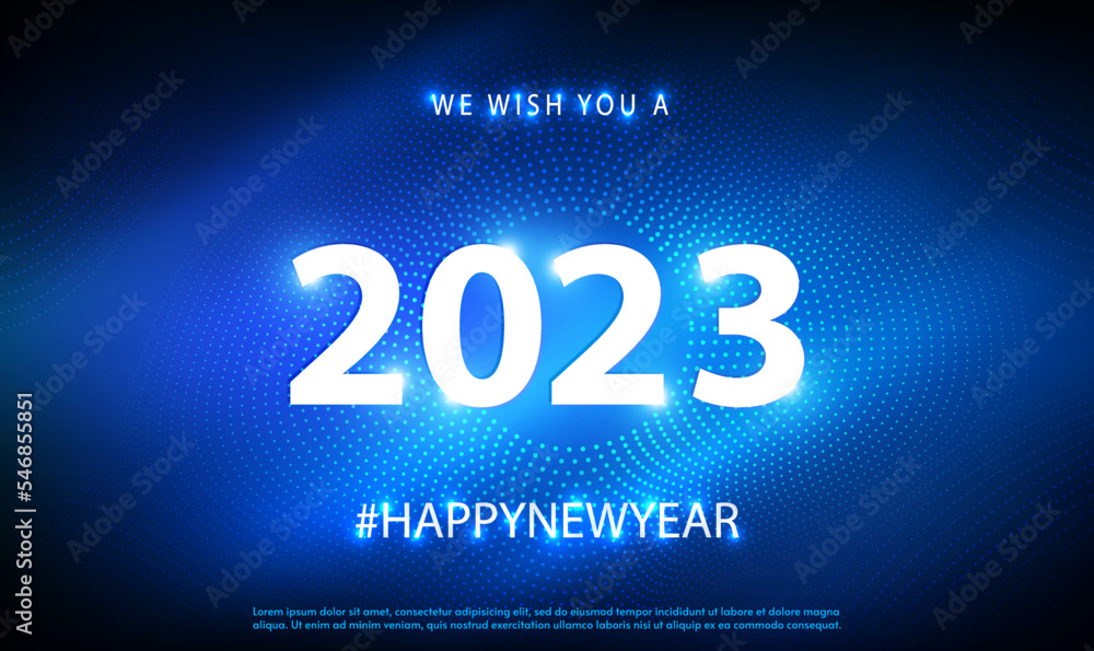 Poster new year 2023 digital technology and science background concept with light effect. 2023 digital futu