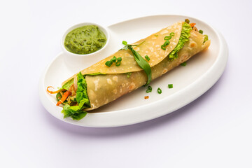 Indian chapati veg spring Rolls filled with vegetables and spices, also called franky