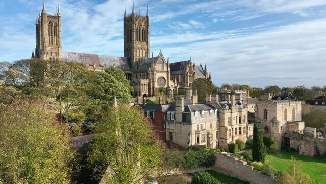 Lincoln City and Cathedral UK Aerial View in the Afternoon