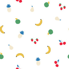 Cartoon simple fruits seamless pattern. Summer healthy food print. Vector hand drawn illustration.