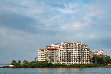 waterfront view with building of coastal metropolis of miami
