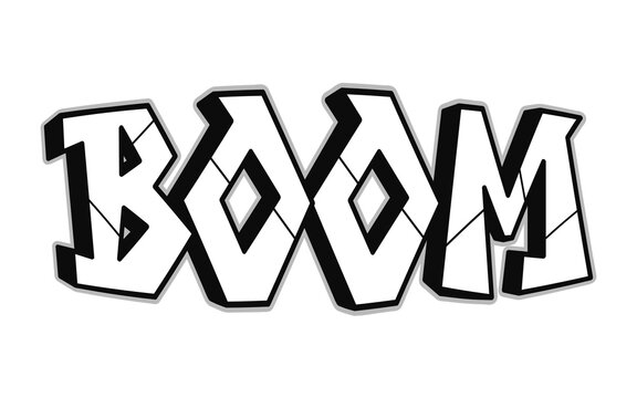 Boom word trippy psychedelic graffiti style letters.Vector hand drawn doodle cartoon logo boom illustration. Funny cool trippy letters, fashion, graffiti style print for t-shirt, poster concept
