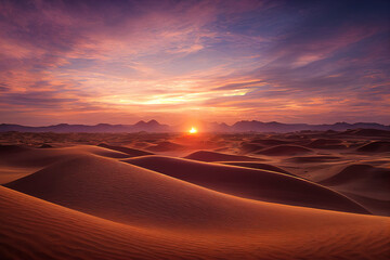 Fototapeta na wymiar Golden sands of the Sahara Desert ripple gracefully under a radiant sunset, with rich gold tones reflecting nature's majesty. A must-see spectacle of glowing dunes at dusk. 