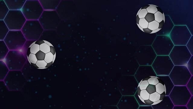 Three Football and soccer ball animation with black background for football game.