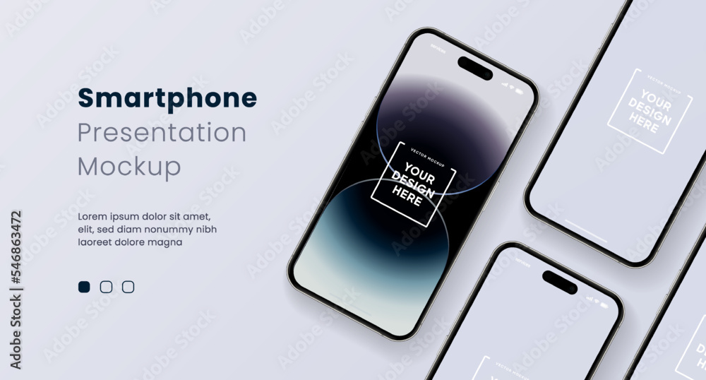Leinwandbilder 3D realistic high quality smartphone mockup with isolated background. Smart phone mockup collection. Device front view. 3D mobile phone with shadow on white background.