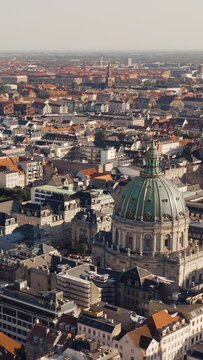 Aerial view of Copenhagen. Vertical video