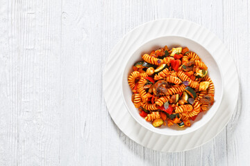 Vegetable with Pasta  in bowl, top view