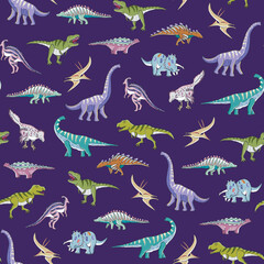 Dinosaur collection vector seamless pattern.